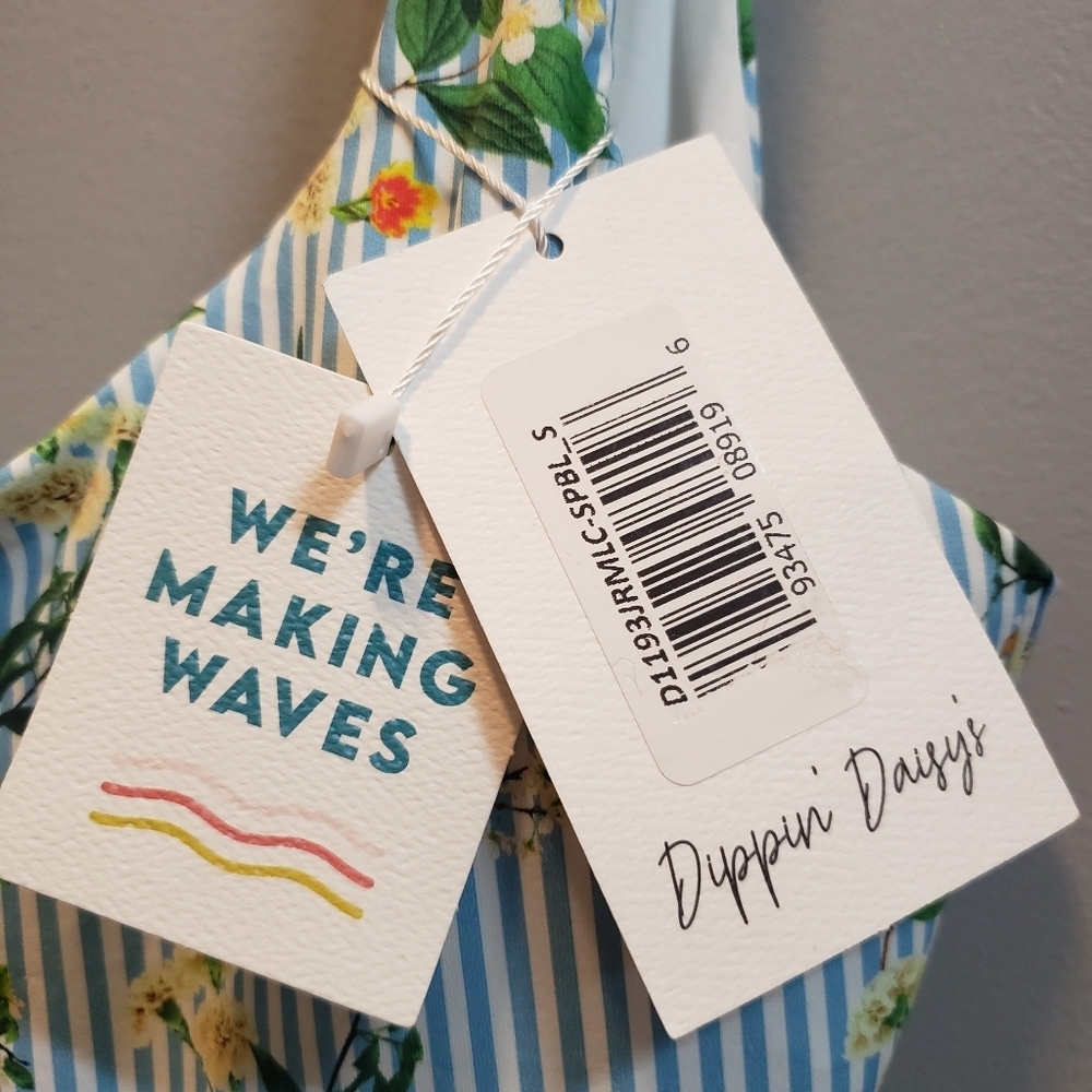 Dippin' Daisy's NWT Blue and White Stripe with Flowers Tank, Small - Picture 3 of 6